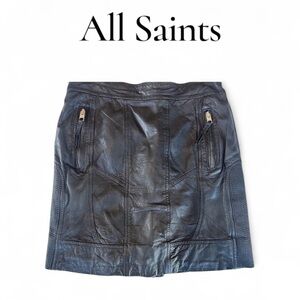 All Saints Black Leather Biker Skirt